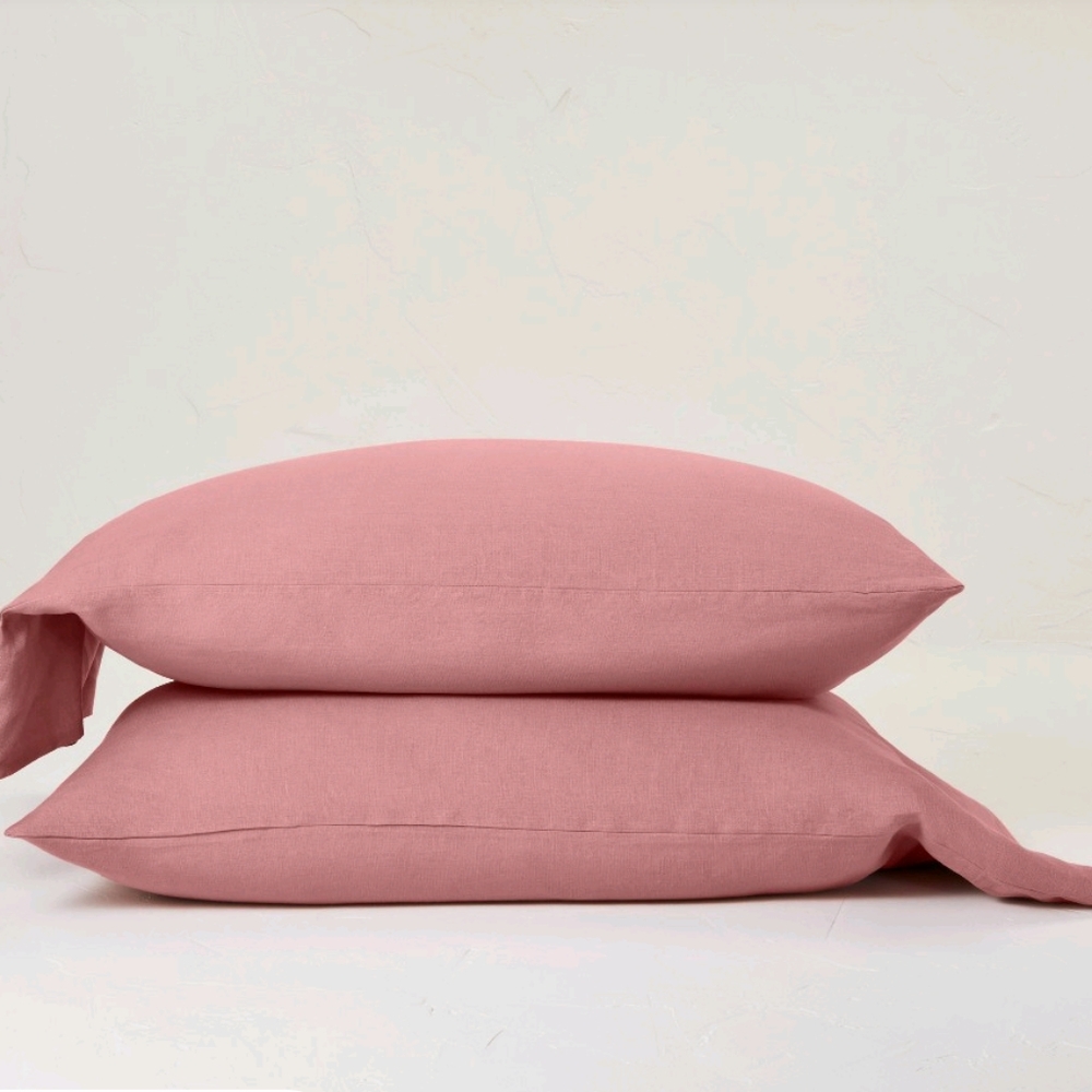 NWT CASALUNA King 100% Linen Pillowcase Set- Rose